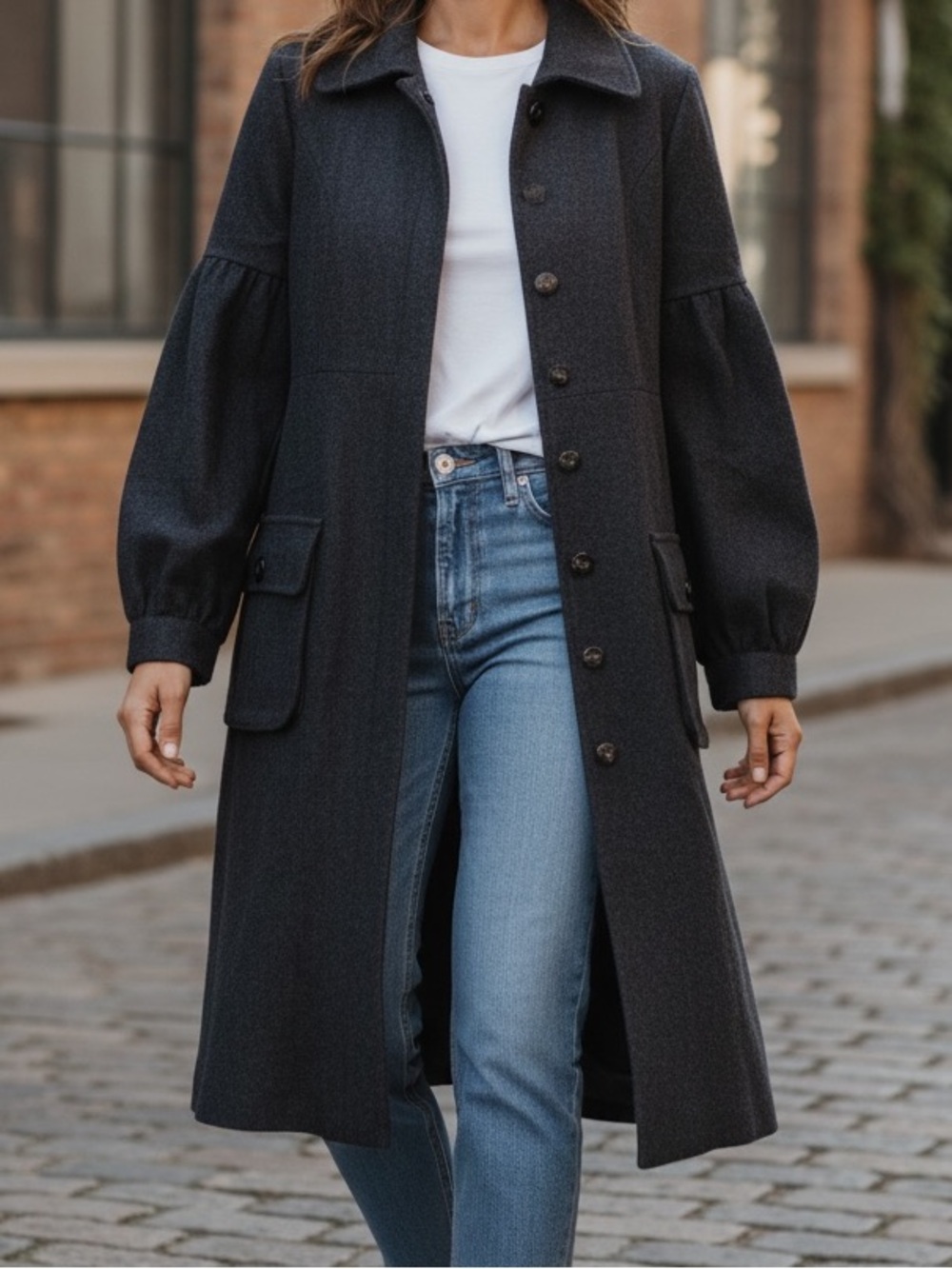 Calvin Klein Dark Navy Long Button Front Coat